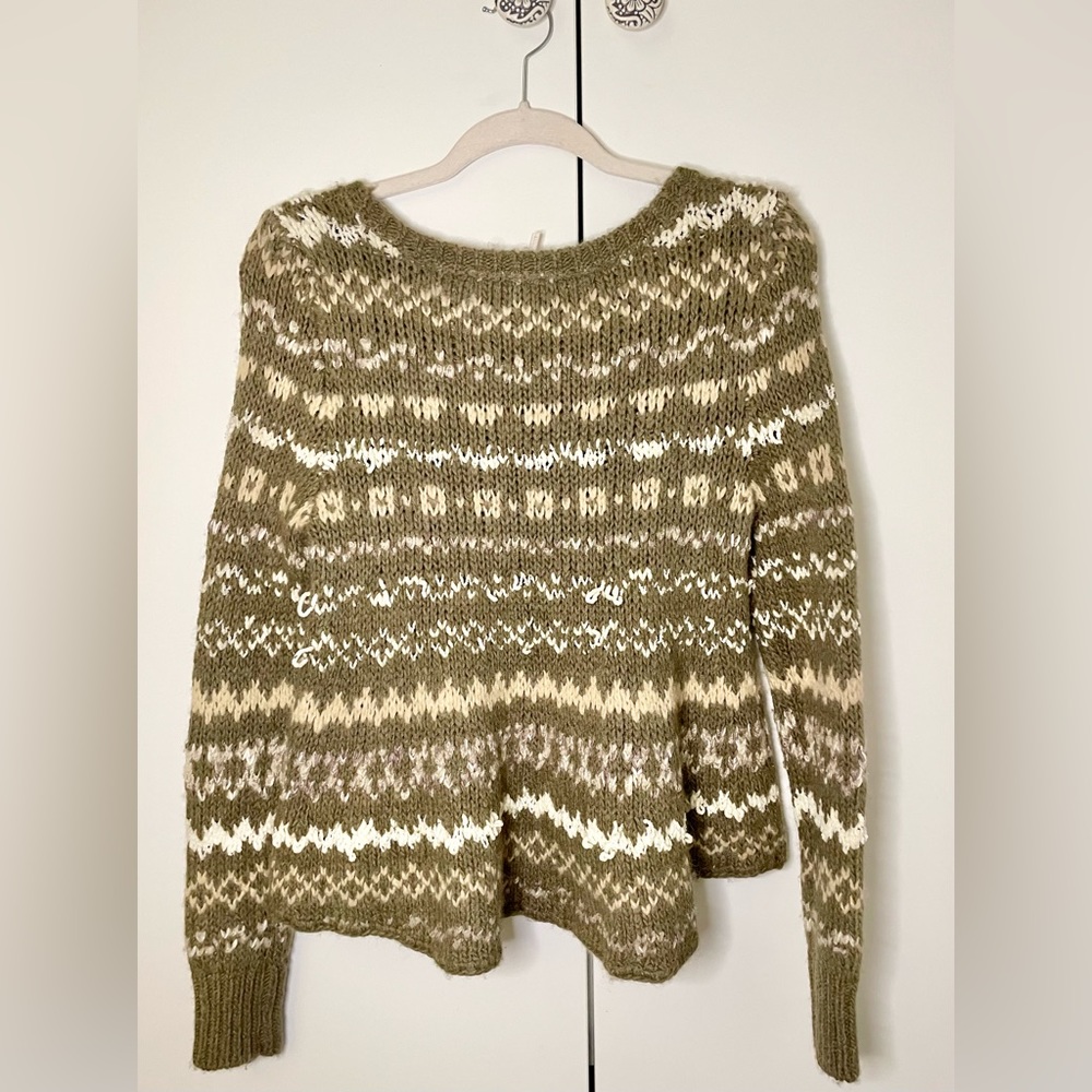 FREE PEOPLE XS- Through the Storm Fair Isle Brown Sweater